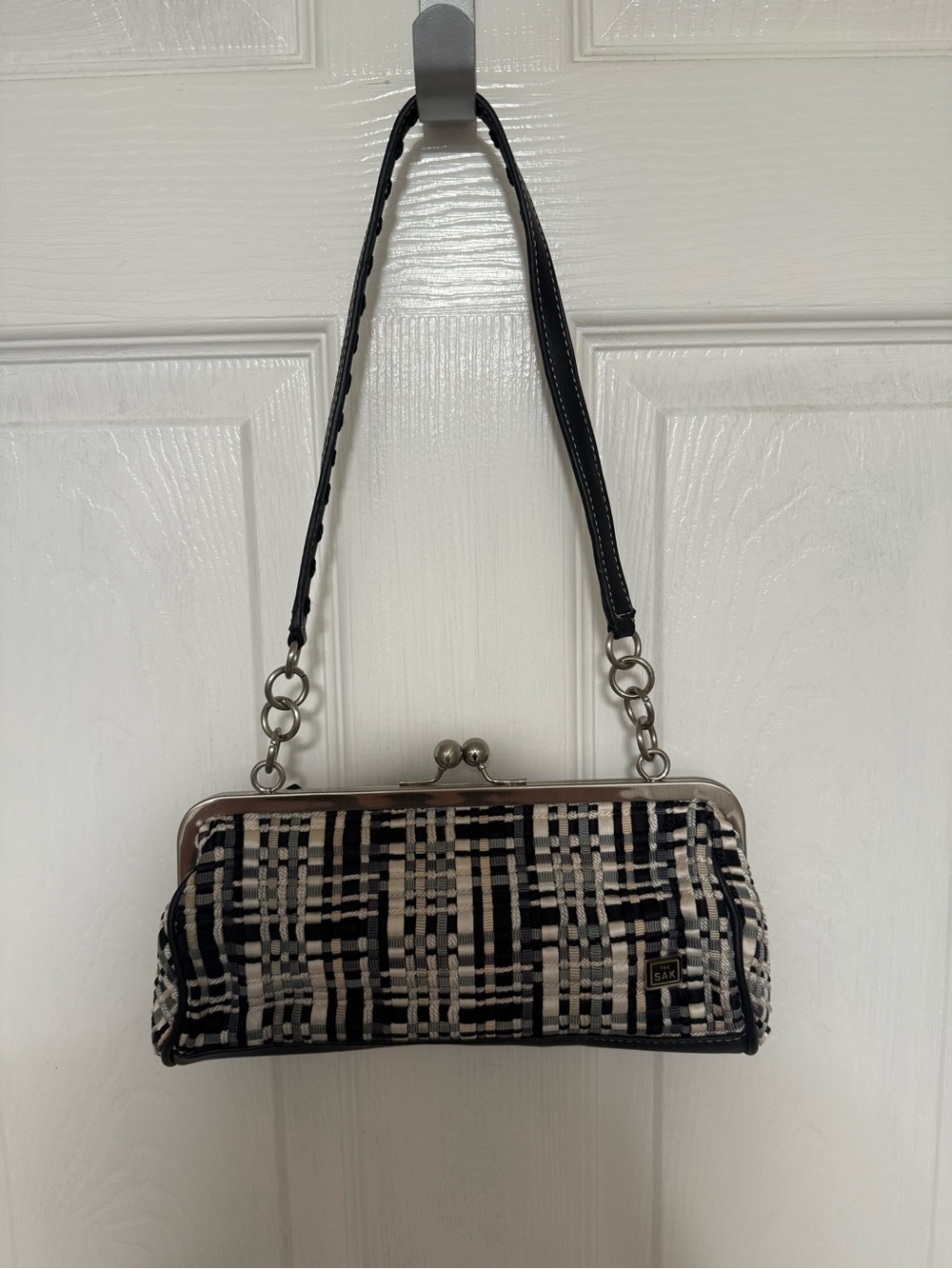 The Sak Black White Plaid Bow Kisslock Purse Y2K Shoulder Bag